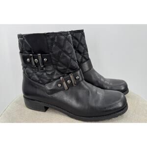 Stuart Weitzman Download Black Quilted Moto Boots Ankle Buckle Low Heel 6